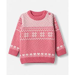 Babyhug Knit Full Sleeves Sweater Set With Floral Design - Pink