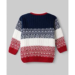 Babyhug Knit Full Sleeves Sweater Set with Geometric Design - Navy Blue