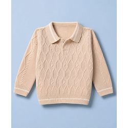 Babyhug Knit Full Sleeves Sweater Set with Cable Knit Design - Beige