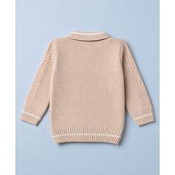Babyhug Knit Full Sleeves Sweater Set with Cable Knit Design - Beige
