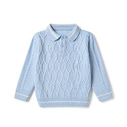 Babyhug Knit Sweater Set with Full Sleeves and Cable Knit in Light/Sky Blue for 3-6 Months