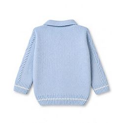 Babyhug Knit Sweater Set with Full Sleeves and Cable Knit in Light/Sky Blue for 3-6 Months