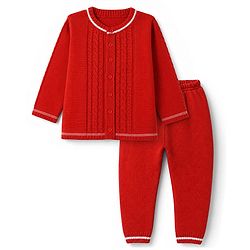 Babyhug Cable Knit Full Sleeves Sweater Set - Red