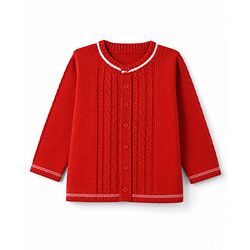 Babyhug Cable Knit Full Sleeves Sweater Set - Red