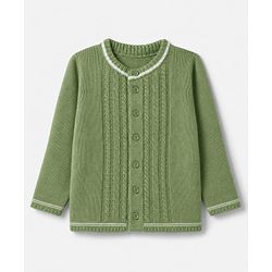 Babyhug Knit Full Sleeves Sweater Set With Cable Knit Design - Olive Green