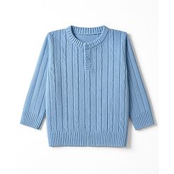 Babyhug Knit Full Sleeves Sweater Set with Cable Knit Design - Sky Blue
