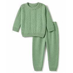Babyhug Cable Knit Full Sleeves Sweater Set - Green