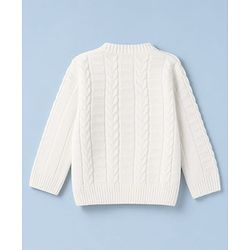 Babyhug Knit Full Sleeves Sweater Set With Cable Knit Design - White