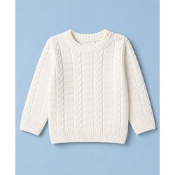 Babyhug Knit Full Sleeves Sweater Set With Cable Knit Design - White