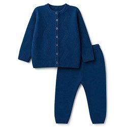 Babyhug Knit Full Sleeves Sweater Set With Cable Knit Design - Navy Blue