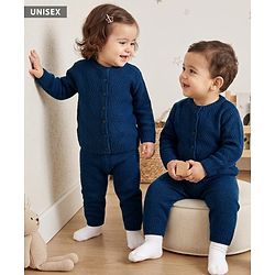 Babyhug Knit Full Sleeves Sweater Set With Cable Knit Design - Navy Blue