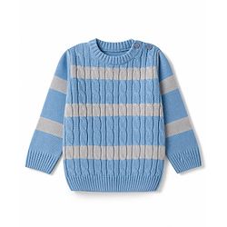 Babyhug Knit Full Sleeves Striped Sweater Set - Sky Blue