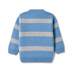 Babyhug Knit Full Sleeves Striped Sweater Set - Sky Blue