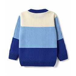 Babyhug Knit Full Sleeves Sweater Set with Color Block Design - Blue