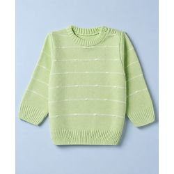 Babyhug Knit Sweater Set with Full Sleeves and Striped Design in Limegreen for 3-6 Months