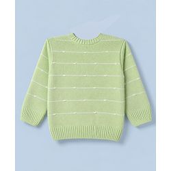 Babyhug Knit Sweater Set with Full Sleeves and Striped Design in Limegreen for 3-6 Months