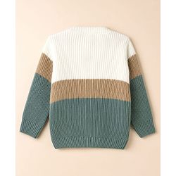 Babyhug Knit Full Sleeves Sweater Set with Color Block Design - Green