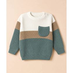 Babyhug Knit Full Sleeves Sweater Set with Color Block Design - Green