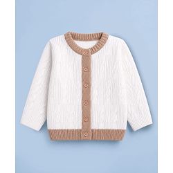 Babyhug Knit Full Sleeves Sweater Set with Cable Knit Design - White