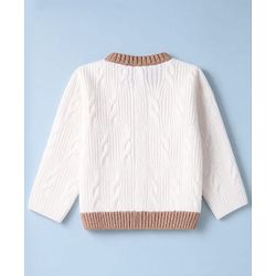 Babyhug Knit Full Sleeves Sweater Set with Cable Knit Design - White