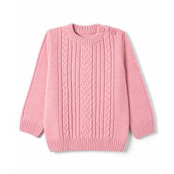 Babyhug Knit Full Sleeves Sweater Set with Cable Knit Design - Pink