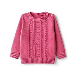 Babyhug Knit Full Sleeves Sweater Set with Cable Knit Design - Dark Pink