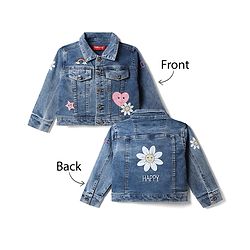 Babyhug Denim Jacket with Full Sleeves and Heart Print in Blue