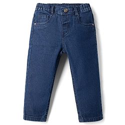 Babyhug Denim Full Length Slim Fit Washed Jeans With Stretch - Dark Blue