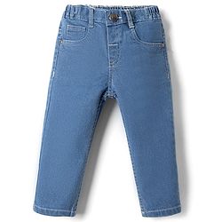 Babyhug Denim Full Length Slim Fit Washed Jeans With Stretch - Dark Blue