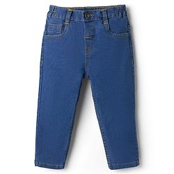 Babyhug Denim Full Length Slim Fit Washed Jeans With Stretch - Dark Blue