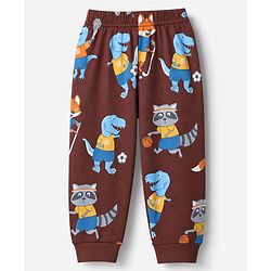 Babyhug Cotton Knit Full Sleeves T-Shirt & Pyjama Co-ords Night Suit With Animal Print - Brown