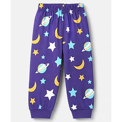 Babyhug Cotton Knit Full Sleeves T-Shirt & Pyjama Co-ords Night Suit With Space Print - Navy Blue