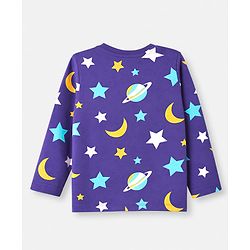 Babyhug Cotton Knit Full Sleeves T-Shirt & Pyjama Co-ords Night Suit With Space Print - Navy Blue