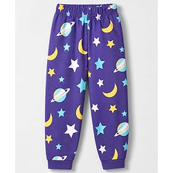 Babyhug Cotton Knit Full Sleeves T-Shirt & Pyjama Co-ords Night Suit With Space Print - Navy Blue