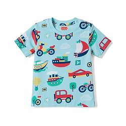 Babyhug 100% Cotton Knit Half Sleeves Co Ord T-Shirt & Pyjama Night Suit Vehicle Print - Blue