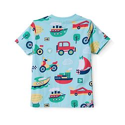 Babyhug 100% Cotton Knit Half Sleeves Co Ord T-Shirt & Pyjama Night Suit Vehicle Print - Blue