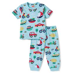 Babyhug 100% Cotton Knit Half Sleeves Co Ord T-Shirt & Pyjama Night Suit Vehicle Print - Blue