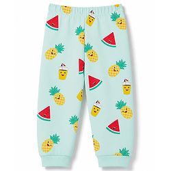 Babyhug 100% Cotton Knit Half Sleeves Tropical Theme Printed Co-Ords T-Shirt & Pyjama Night Suit - Light Blue