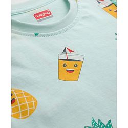 Babyhug 100% Cotton Knit Half Sleeves Tropical Theme Printed Co-Ords T-Shirt & Pyjama Night Suit - Light Blue