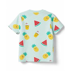 Babyhug 100% Cotton Knit Half Sleeves Tropical Theme Printed Co-Ords T-Shirt & Pyjama Night Suit - Light Blue