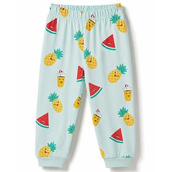 Babyhug 100% Cotton Knit Half Sleeves Tropical Theme Printed Co-Ords T-Shirt & Pyjama Night Suit - Light Blue