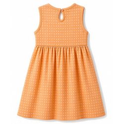 Babyhug 100% Cotton Single Jersey Knit Sleeveless Frock With Polka Dot Print - Orange