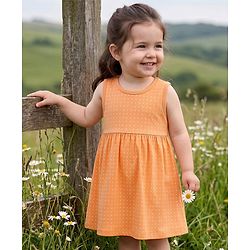 Babyhug 100% Cotton Single Jersey Knit Sleeveless Frock With Polka Dot Print - Orange