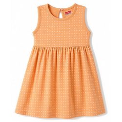 Babyhug 100% Cotton Single Jersey Knit Sleeveless Frock With Polka Dot Print - Orange