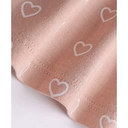 Babyhug 100% Cotton Single Jersey Knit Half Sleeves One Piece Dress With Hearts Print & Bow Applique - Peach