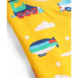 Babyhug 100% Cotton Knit Half Sleeves Co Ord T-Shirt & Pyjama Night Suit Vehicle Print - Yellow