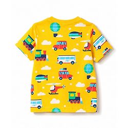 Babyhug 100% Cotton Knit Half Sleeves Co Ord T-Shirt & Pyjama Night Suit Vehicle Print - Yellow