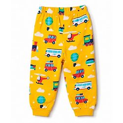 Babyhug 100% Cotton Knit Half Sleeves Co Ord T-Shirt & Pyjama Night Suit Vehicle Print - Yellow