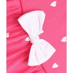 Babyhug 100% Cotton Single Jersey Knit Full Sleeves One Piece Dress with Hearts Print & Bow Applique - Pink