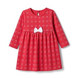 Babyhug 100% Cotton Single Jersey Knit Full Sleeves One Piece Frock With Heart Print & Bow Applique - Red